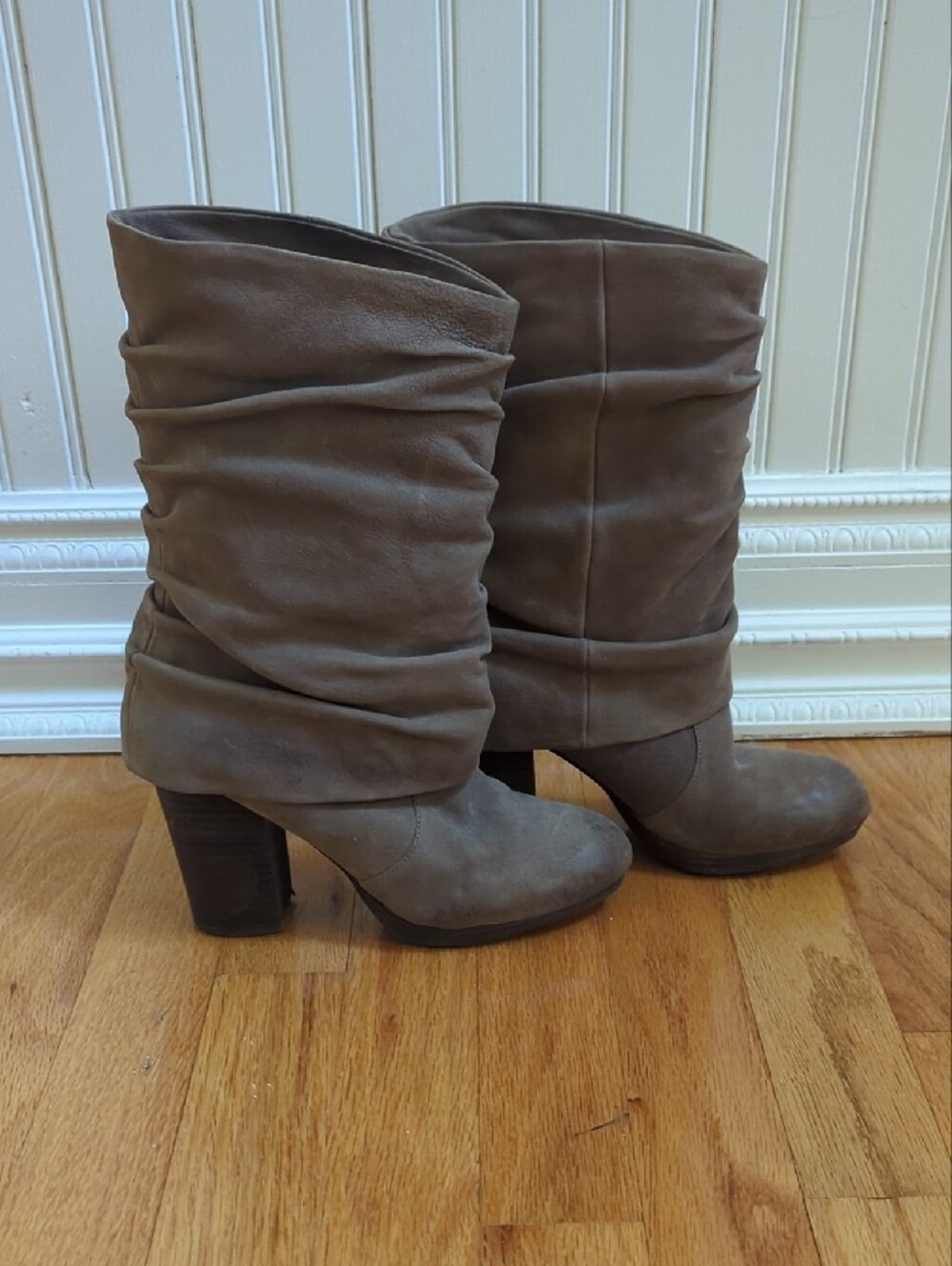 Vince Camuto Slouch Boots in Taupe Leather